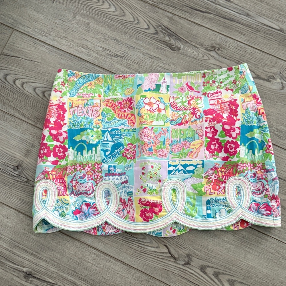 Lilly Pulitzer Pink and Green Patchwork Mini Skirt